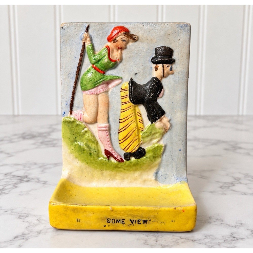 Vintage Ceramic Bookend "Some View" Risque Man Woman Figural Novelty Kitsch